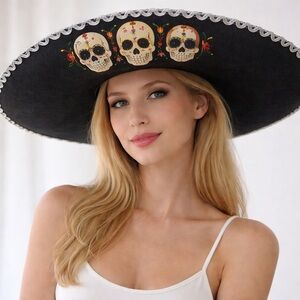 Embroidered Skull Black Sombrero